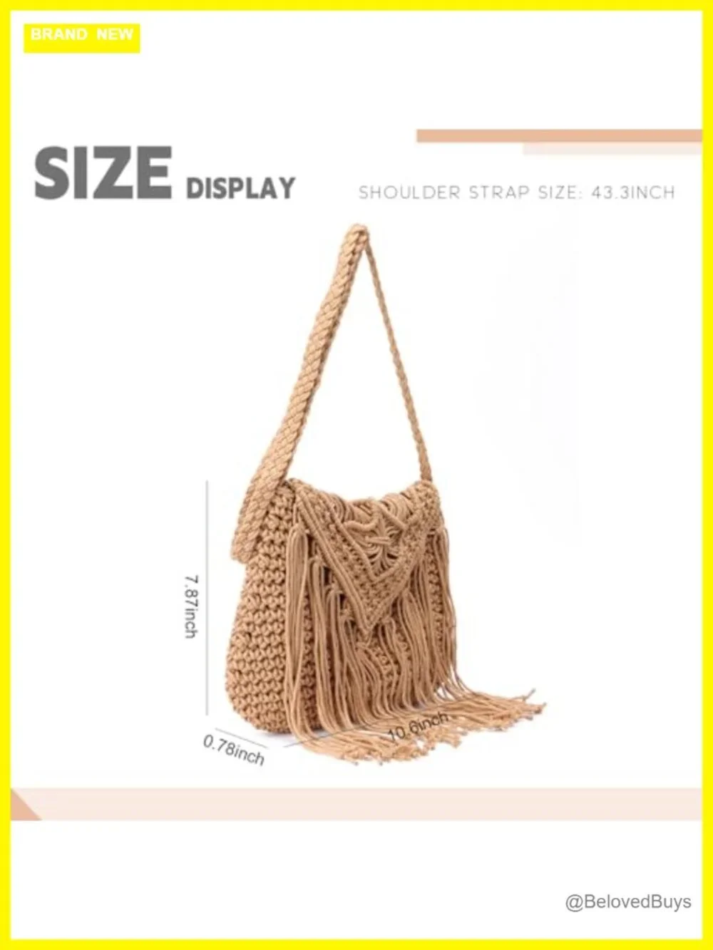 Handwoven Crochet Tassel Fringe Shoulder Bag with Zipper Closure